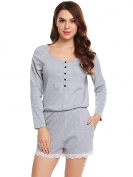 Blue Women Playsuit Long Sleeve Lace Trim Casual Button Rompers with Pocket, Multicolor
Blue Women Playsuit Long Sleeve Lace Trim Casual Button Rompers with Pocket, Multicolor
