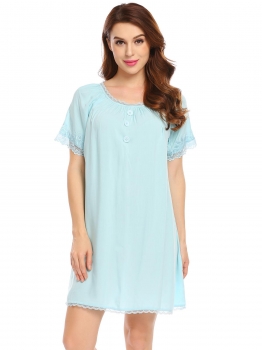 Light blue Women Sleepwear Short Sleeve Ruched O-Neck Lace Trim Nightgown, Multicolor
Light blue Women Sleepwear Short Sleeve Ruched O-Neck Lace Trim Nightgown, Multicolor