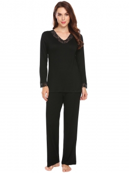 Black Women Pj Set V-Neck Long Sleeve Lace Trim Top Elastic Waist Pant, Multicolor
Black Women Pj Set V-Neck Long Sleeve Lace Trim Top Elastic Waist Pant, Multicolor