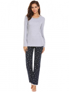 Grey Women Cotton Spandex Long Sleeve Lace Patchwork Trim Long Pajamas Set, Multicolor
Grey Women Cotton Spandex Long Sleeve Lace Patchwork Trim Long Pajamas Set, Multicolor