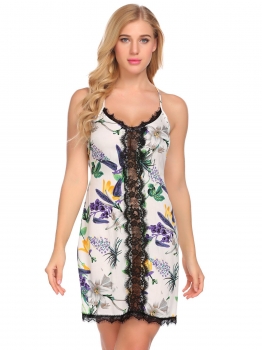 White Women Lace Patchwork Nighties Sleepwear Dress Sleeveless Spaghetti Strap Elastic Waist, Multicolor
White Women Lace Patchwork Nighties Sleepwear Dress Sleeveless Spaghetti Strap Elastic Waist, Multicolor