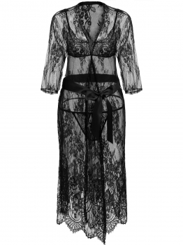 Black Women Plus Size Sexy Lace Transparent Mesh Night Lingerie Sets with Long Robe and Belt, Multicolor
Black Women Plus Size Sexy Lace Transparent Mesh Night Lingerie Sets with Long Robe and Belt, Multicolor