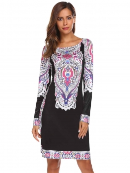 Black Vintage O Neck Long Sleeve Knee Length Floral Printed Loose Casual Dress, Multicolor
Black Vintage O Neck Long Sleeve Knee Length Floral Printed Loose Casual Dress, Multicolor