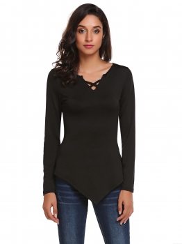 Black Women Fashion Front Cross Irregular Hem Long Sleeve Solid T-Shirt, Multicolor
Black Women Fashion Front Cross Irregular Hem Long Sleeve Solid T-Shirt, Multicolor