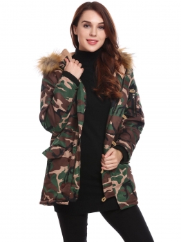 Army green Women Hooded Long Sleeve Camouflage Zip-up Cotton Padded Coat, Multicolor
Army green Women Hooded Long Sleeve Camouflage Zip-up Cotton Padded Coat, Multicolor