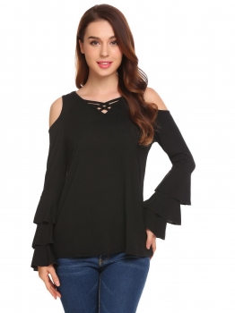 Black Women Casual Crossing Straps V-Neck Flare Ruffle Long Sleeve Solid Sexy Blouse Casual Tops, Multicolor
Black Women Casual Crossing Straps V-Neck Flare Ruffle Long Sleeve Solid Sexy Blouse Casual Tops, Multicolor