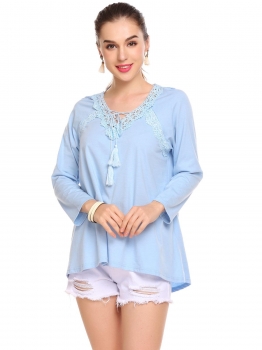 Blue Women Casual O-Neck Long Sleeve Patchwork Crochet Asymmetrical Hem Sexy Blouse T-shirt Tops, Multicolor
Blue Women Casual O-Neck Long Sleeve Patchwork Crochet Asymmetrical Hem Sexy Blouse T-shirt Tops, Multicolor