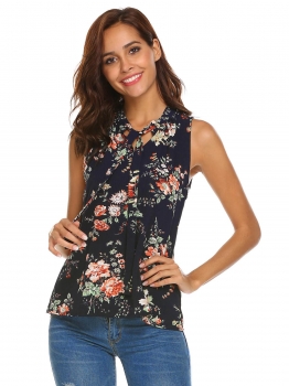 Navy blue Women Tie V-Neck Sleeveless Floral Print Casual Loose Chiffon Shirt Blouse Tops, Multicolor
Navy blue Women Tie V-Neck Sleeveless Floral Print Casual Loose Chiffon Shirt Blouse Tops, Multicolor