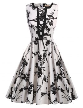 Women Casual Sleeveless Floral Square Neck Vintage Style Party Dress, Multicolor
Women Casual Sleeveless Floral Square Neck Vintage Style Party Dress, Multicolor