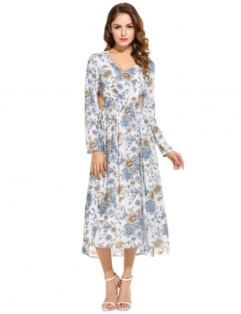 New Women Sexy V-Neck Long Sleeve Prints Hollow Out Side Split Long Dress, Multicolor
New Women Sexy V-Neck Long Sleeve Prints Hollow Out Side Split Long Dress, Multicolor