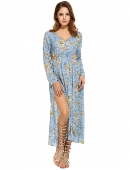 New Women Sexy V-Neck Long Sleeve Prints Hollow Out Side Split Long Dress, Multicolor
New Women Sexy V-Neck Long Sleeve Prints Hollow Out Side Split Long Dress, Multicolor