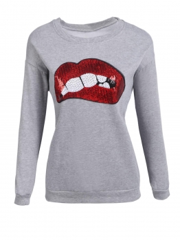 Gray Women Casual Round Neck Long Sleeve Sequined Lips Pullover Sweatshirt, Multicolor
Gray Women Casual Round Neck Long Sleeve Sequined Lips Pullover Sweatshirt, Multicolor