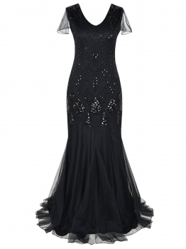 Women 1920s Vintage Style V-Neck Cap Sleeve Sequin Evening Party Maxi Dress, Multicolor
Women 1920s Vintage Style V-Neck Cap Sleeve Sequin Evening Party Maxi Dress, Multicolor