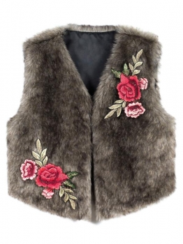 Brown Women Winter Fashion Sleeveless Floral Embroidery Short Faux Fur Vest, Multicolor
Brown Women Winter Fashion Sleeveless Floral Embroidery Short Faux Fur Vest, Multicolor