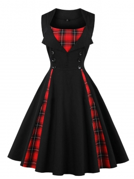 Black Women 1950s Vintage Style Sleeveless Plaid Patchwork Swing Party Dress, Multicolor
Black Women 1950s Vintage Style Sleeveless Plaid Patchwork Swing Party Dress, Multicolor