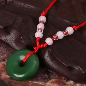 

Dark green Women Artificial Jade Round Pendant Red Rope Necklace Fashion Jewelry, Multicolor