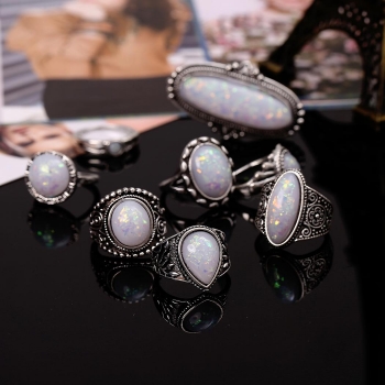 

Women Oval Artificial Opal Gemstone Stackable Rings Set Engagement, Multicolor