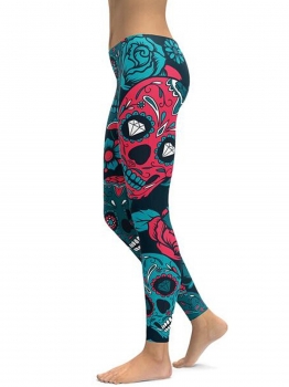 

Blue Skull Printing Fitness Gym Yoga Elastic Leggings, Multicolor