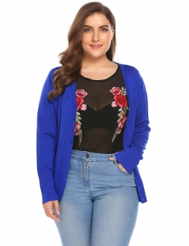 

Blue Women Plus Size V-Neck Long Sleeve Button Down Slim Cardigan, Multicolor