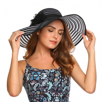 

Women Summer Mesh Patchwork Floppy Big Wide Brim Straw Travel Beachwear Sun Hat, Multicolor