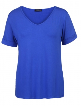 

Blue Women Casual Solid Short Sleeve V Neck Stretch Loose T-Shirt, Multicolor