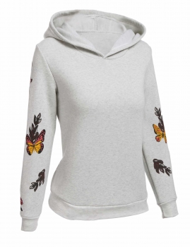 

Gray Women Floral Long Sleeve Hooded Pullover Hoodie, Multicolor