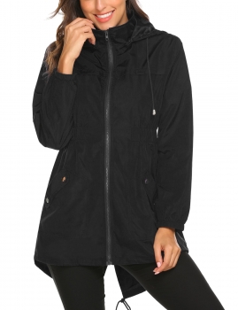 

Black Women Casual Lightweight Hooded Waterproof Outdoor Rain Jacket, Multicolor