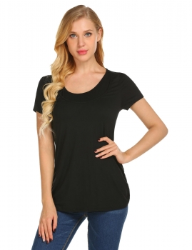 

Black Women O-Neck Short Sleeve Solid Hidden Cut Loose Breastfeeding T-Shirt Tops, Multicolor
