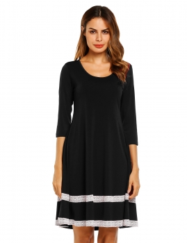

Black 3"4 Sleeve Lace Trim Decor Slim Dress, Multicolor