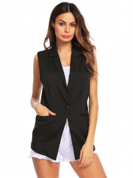 

Black Women Sleeveless Lapel One Button Long Suit Vest Solid Slim OL Outwear, Multicolor