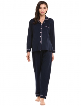 

Dark blue Long Sleeve Button-Down Top and Elastic Waist Pants Maternity Pajamas Set, Multicolor