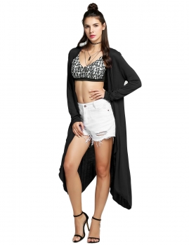 

Black Irregular Open Stitch Solid Asymmetric Hem Long Cardigan, Multicolor
