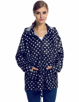 

Meaneor Fashion Women Girls Dot Raincoat Fishtail Hooded Print Jacket Rain Coat, Multicolor