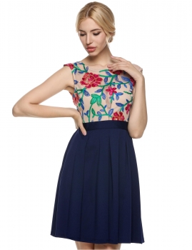 

Navy blue 1950s Vintage Style A-line Sleeveless Going Out Dress, Multicolor