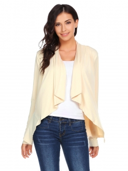 

Apricot Long Sleeve Asymmetrical Solid Ruched Open Front Jackets, Multicolor