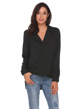 

Black Long Sleeve High Low Hem Casual Shirt, Multicolor