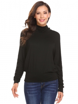 

Black Women High Neck Long Sleeve T-Shirt, Multicolor