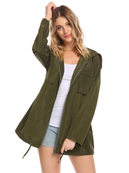 

Army green Women Casual Hooded Long Sleeve Zipper Lightweight Waterproof Jacket, Multicolor