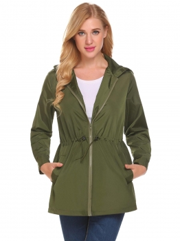 

Army green Women Casual Lightweight Waterproof Raincoat Jacket Hooded Coat, Multicolor