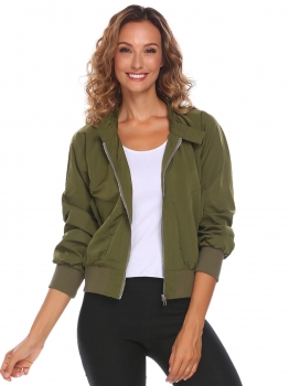 

Army green Women Casual Long Sleeve Zipper Lightweight Jacket with Side Pockets, Multicolor