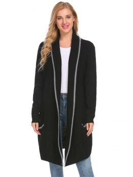 

Black Women Open Front Long Sleeve Warm Cardigan, Multicolor