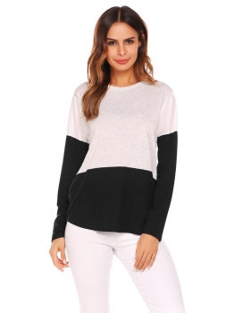 

Black Women O-Neck Long Sleeve Patchwork Block T-Shirts Tops, Multicolor