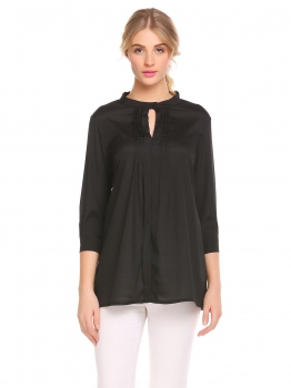 

Black Women V-Neck 3"4 Sleeve Solid Loose Shirt Caual Fashion, Multicolor