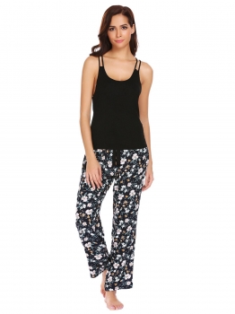 

Black Women 2 Piece Sleepwear Racerback Cami Pajama Set, Multicolor