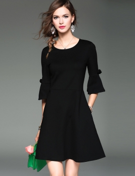 

ELENYUN 3"4 Flare Sleeve High Waist Solid A-Line Short Dress, Multicolor