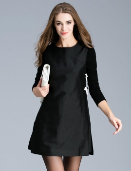 

FANTIOW Casual O-Neck Three Quarter Sleeve Solid A-Line Dress with Lining, Multicolor