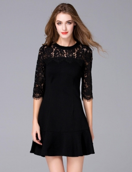 

FANTIOW O-Neck Half Sleeve Lace Patchwork Slim Mermaid Dress, Multicolor