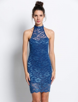 

Blue Sexy Dress Elegant Evening Cocktail Lace Floral Party Dress