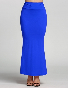 

Solid Long Foldover High Waist Elegant Maxi Skirt, Multicolor