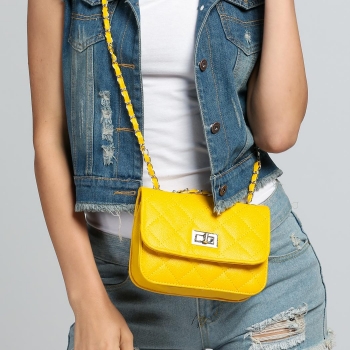 

Yellow Cute Quilted Twist Lock Mini Crossbody Bag